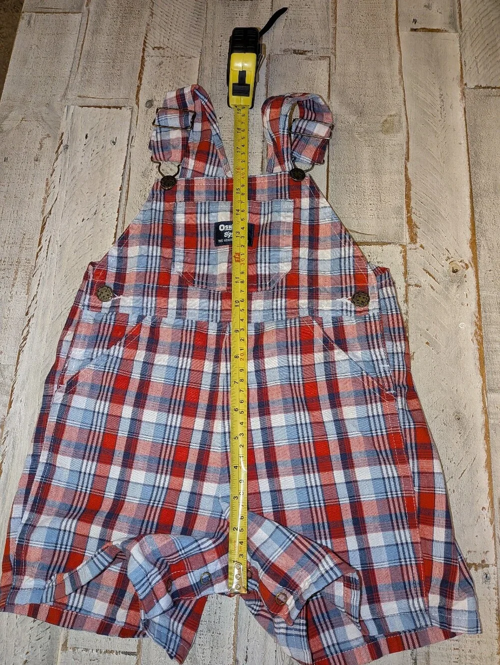 Oshkosh Vintage Red White Blue Plaid Overalls 4T